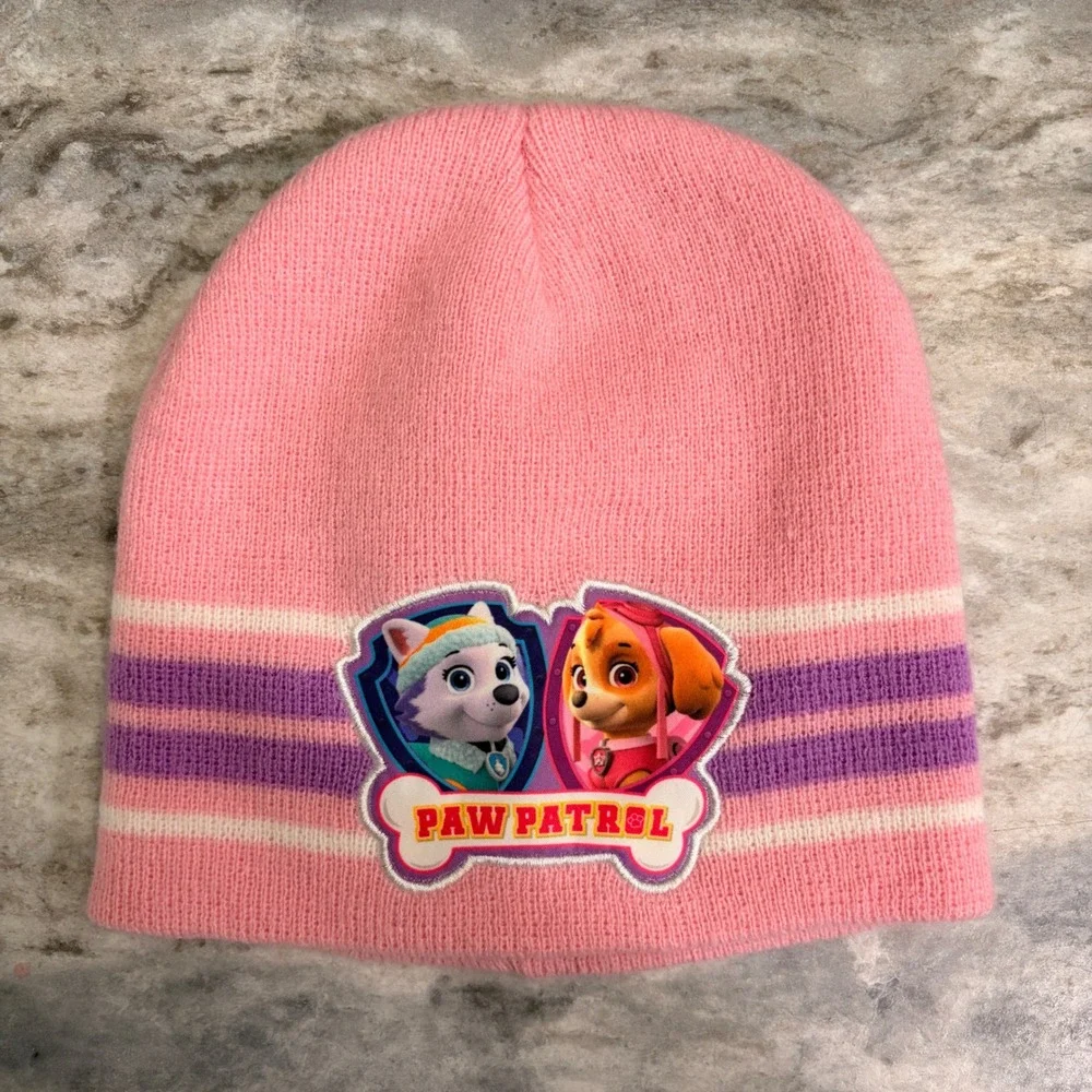 Paw Patrol Girls Pink Skye Everest Striped Knit Beanie Hat Nickelodeon OSFM